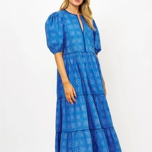 Oliphant Blue Puff-Sleeve Tiered Maxi Dress
